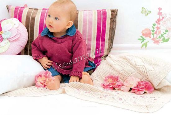 Пуловер с ажурной планкой и плед Пуловер с ажурной планкой и плед