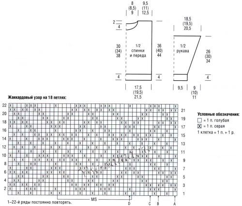 Схема и выкройка для вязания пуловера и шарфа Схема и выкройка для вязания пуловера и шарфа