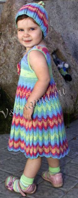 Сарафан и шапочка спицами для девочки Сарафан и шапочка спицами для девочки