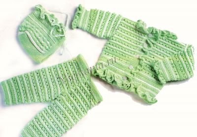 Шапочка, жакет и штанишки спицами Шапочка, жакет и штанишки спицами