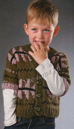 Жакет с короткими рукавами спицами для мальчика Жакет с короткими рукавами спицами для мальчика