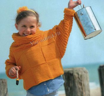 Желтый пуловер и шарф-петля, фото Желтый пуловер и шарф-петля, фото