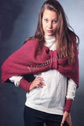 Брусничное пончо и митенки Брусничное пончо и митенки