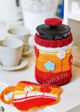 Грелка на чайник и чехол для чайных пакетиков спицами Грелка на чайник и чехол для чайных пакетиков спицами