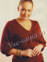 Бордовый пуловер с рукавом три четверти Бордовый пуловер с рукавом три четверти