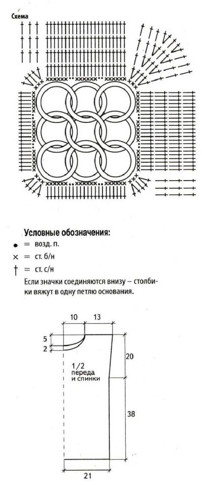 Схема и выкройка для вязания топа Схема и выкройка для вязания топа