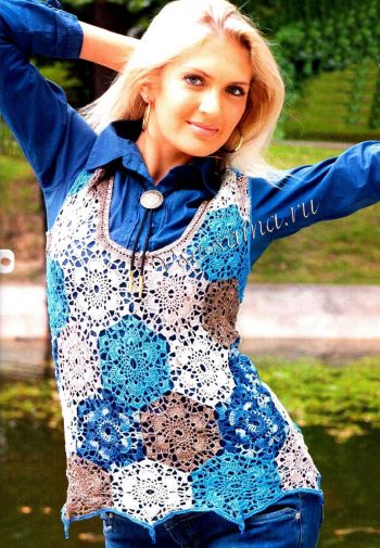 Голубой топ из 6-угольных мотивов, фото Голубой топ из 6-угольных мотивов, фото
