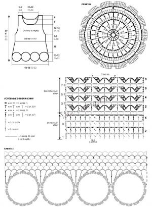 Схема 1 и выкройка для вязания топа бежевого цвета Схема 1 и выкройка для вязания топа бежевого цвета