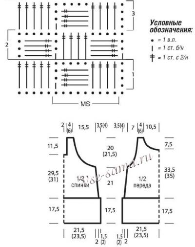 Схема и выкройка для вязания топа Схема и выкройка для вязания топа