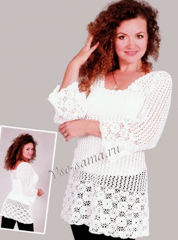 Туника белая ажурная крючком, фото Туника белая ажурная крючком, фото