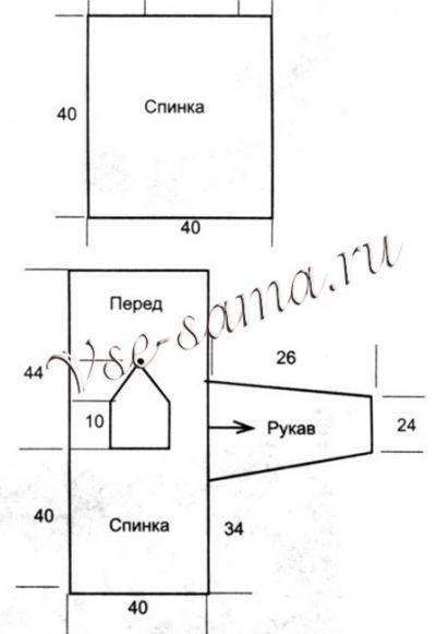 Короткий пуловер с цветком, выкройка