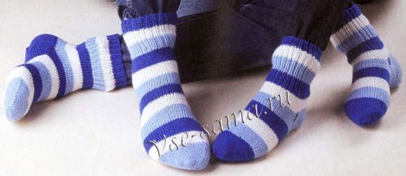 Полосатые мужские и женские носки спицами Полосатые мужские и женские носки спицами