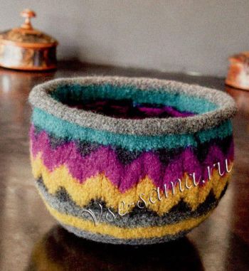 Валяная миска с узором из зигзагов, фото Валяная миска с узором из зигзагов, фото