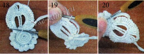 Элемент в технике ирландского кружева "Бутон", рис. 18-20 Элемент в технике ирландского кружева "Бутон", рис. 18-20