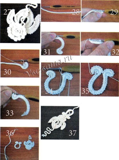 Элемент в технике ирландского кружева "Бутон", рис. 27-37 Элемент в технике ирландского кружева "Бутон", рис. 27-37