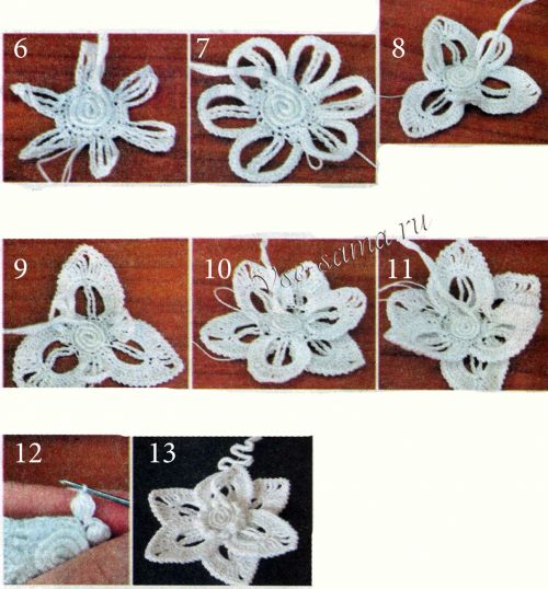 Элемент в технике ирландского кружева "Цветок", рис. 6-13 Элемент в технике ирландского кружева "Цветок", рис. 6-13
