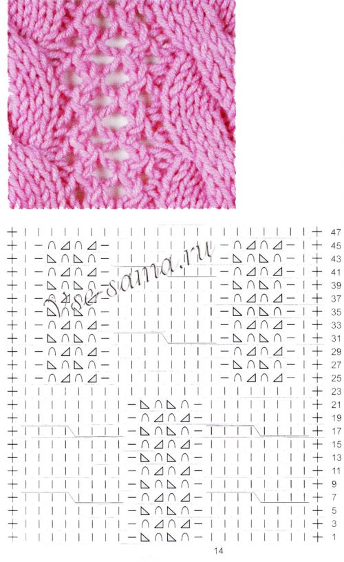 Схема для вязания узора спицами - узорный микс Схема для вязания узора спицами - узорный микс