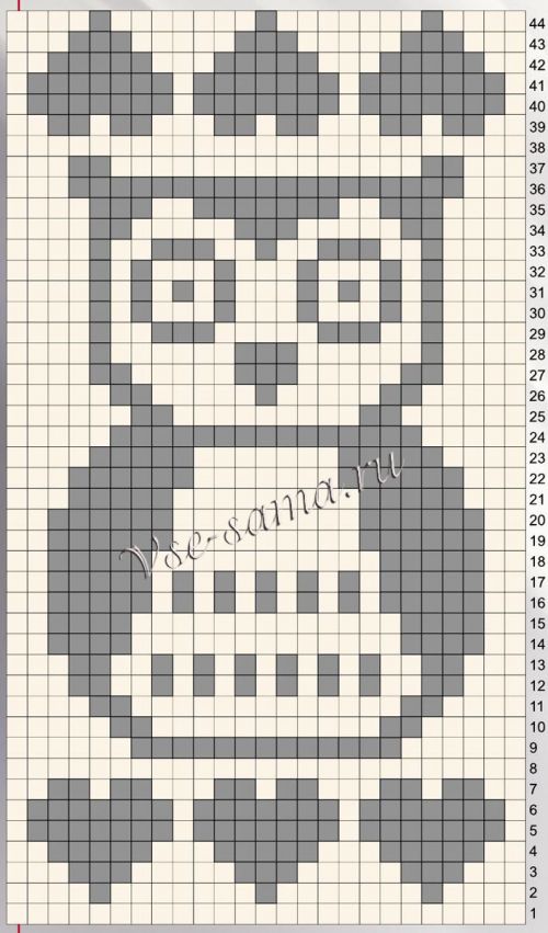 Схема для вязания жаккардового узора "сова" Схема для вязания жаккардового узора "сова"